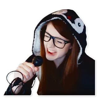 🎤 donna, cantare, microfono, occhiali, felpa con cappuccio, ritratto, musica telegram sticker