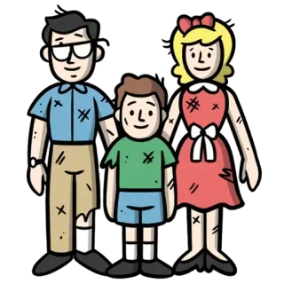 👨‍👩‍👧 Familie, Cartoon, Zeichnung, Illustration telegram sticker