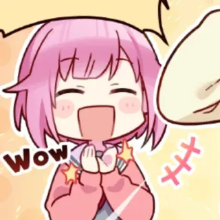 😄 Wow anime, cute, excited, pink hair whatsapp sticker