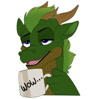 ☕ WOW... Drache, Kaffee, Wow, Tasse, Lustig, Cartoon, Meme telegram sticker