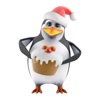 🎂 chim cánh cụt, Giáng Sinh, ngày lễ, bánh, mũ ông già Noel telegram sticker