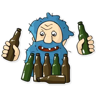 😀 Cartoon, Personage, Drinken, Alcohol, Grappig, Bier, Fles telegram sticker