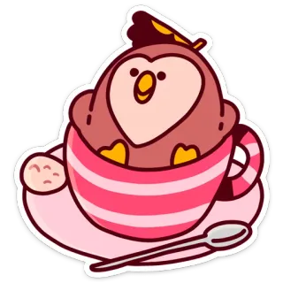 ☕ eule, tasse, teetasse, niedlich, vogel, kawaii, cartoon whatsapp sticker
