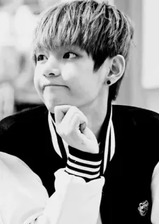🌚 V V, BTS, K-Pop, Sänger, Promi, Koreanisch, Porträt, Schwarzweiß telegram sticker