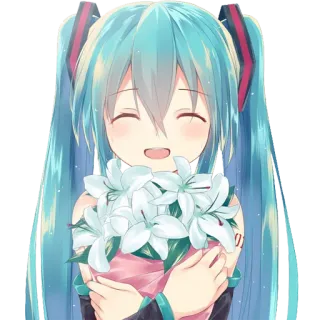 💐 Hatsune Miku anime, Mädchen, Miku, Hatsune, Blumen, süß telegram sticker