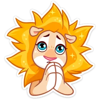 🙏 可爱, 狮子, 卡通, 动物, 闪亮, 恳求 telegram sticker