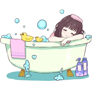 🛀 bain, baignoire, mignon, fille, canard en caoutchouc, bulles, animé telegram sticker
