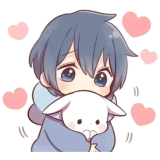 🌟 Anime, Lindo, Chico, Conejo, Corazones, Kawaii telegram sticker