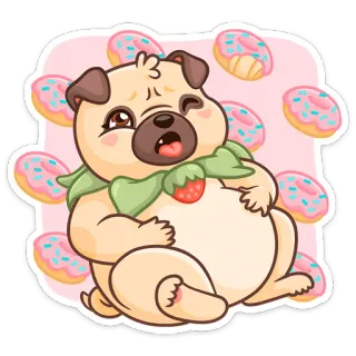 🍩 개, 퍼그, 도넛, 귀여운, 딸기, 카와이 telegram sticker