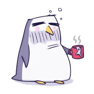 🐧 pingwin, zwierzę, słodki, kreskówka, kawa, zmęczony telegram sticker
