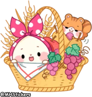 🙈 @MHStickers pegatina, lindo, personaje, cesta, cosecha, dibujos animados, uvas whatsapp sticker