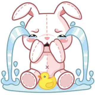 😭 うさぎ, 泣く, 悲しい, 涙, おもちゃ, アヒル, かわいい, 可愛い telegram sticker