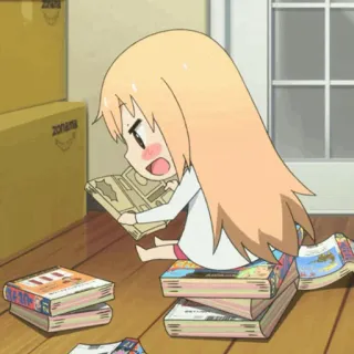 🍕 anime, cute, girl, reading, books, sitting, indoors telegram sticker