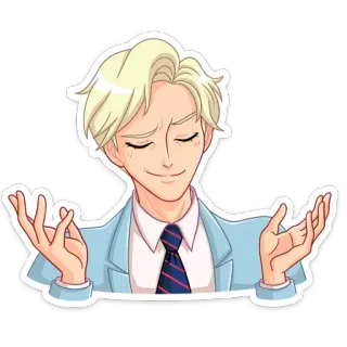 🙌 tóc vàng, nam, áo vest, cà vạt, anime, phim hoạt hình whatsapp sticker