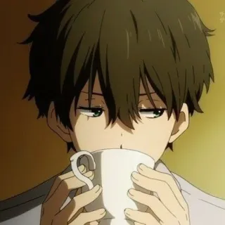 🍪 anime, boy, drinking, mug, character telegram sticker
