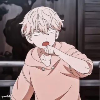 🥲 anime boy, sleepy, exhausted, cute, hoodie, yawning, cartoon whatsapp sticker