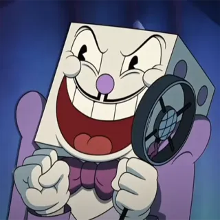 😈 King Dice Cuphead Cartoon, Würfel, Bösewicht, Mikrofon, Cuphead, animiert telegram sticker