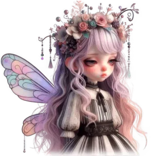 😔 fairy, doll, pastel, fantasy, cute, flower crown, ethereal telegram sticker