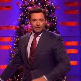 🎩 Hugh Jackman celebrity, actor, man, suit, christmas tree whatsapp sticker