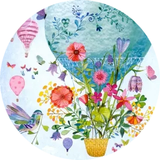 🌾 Blumen, Vogel, Schmetterlinge, Heißluftballon, Blumenmuster, Natur, Aquarell telegram sticker