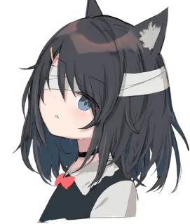 😳 chica anime, ojo vendado, orejas de gato, lindo, manga, kawaii, dibujos animados telegram sticker