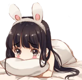 🖤 Anime, Chica, Conejo, Llorando, Kawaii, Triste, Almohada telegram sticker