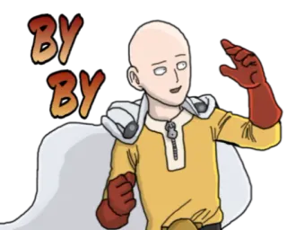 ✋ Saitama One-Punch Man BY BY сайтама, ванпанчмен, аниме, прощание, до свидания, махать whatsapp sticker