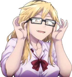 🤓 anime, chica, gafas, uniforme escolar, sonriendo whatsapp sticker