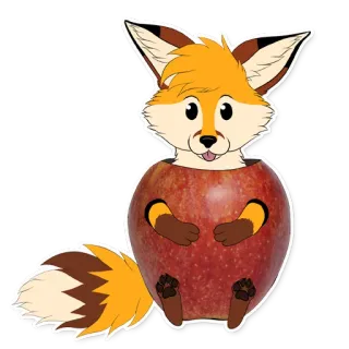 🍎 renard, animal, pomme, mignon, dessin animé, autocollant telegram sticker