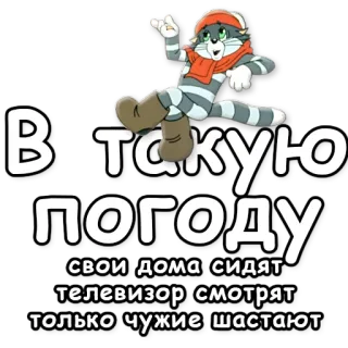⚡ В такую погоду свои дома сидят телевизор смотрят только чужие шастают cat, winter, rain, weather, cartoon whatsapp sticker
