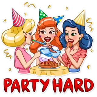 🥳 PARTY HARD вечеринка, девушки, праздник, праздничный, друзья, день рождения, веселье whatsapp sticker