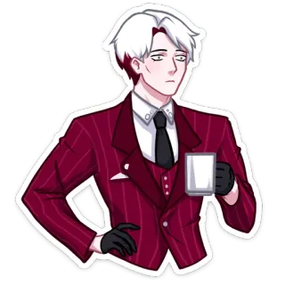 ☕️ мужчина, костюм, официальный, аниме, персонаж, чашка, перчатки telegram sticker