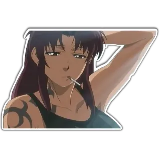 🙉 Revy Black Lagoon Revy, Black Lagoon, Anime, Fumo, Tatuaggio, Personaggio telegram sticker