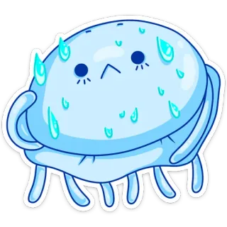 😰 medusa, sudando, mono, nervioso, dibujos animados, pegatina, animal acuático, criatura marina whatsapp sticker