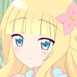 ☁️ Anime, Dibujos animados, Chica, Pelo rubio, Linda, Flor rosa whatsapp sticker