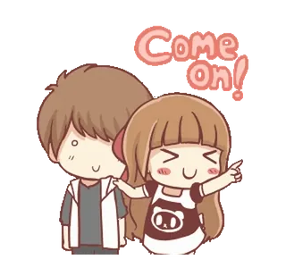🍞 Come On! милый, мультфильм, пара, отношения, поддержка, каваий, аниме telegram sticker