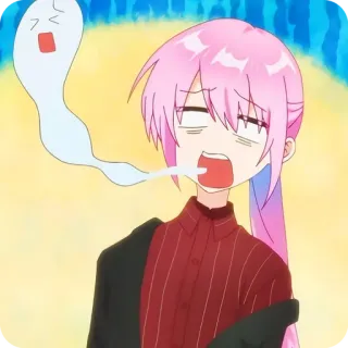 ⭐️ Anime, Cartoon, Drôle, Fantôme, Exagération, Cheveux roses, Choc telegram sticker