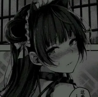 🖤 这弯 动漫女孩, 猫耳, 漫画, 女仆, 卡哇伊, 可爱, 脸红, 黑白 telegram sticker