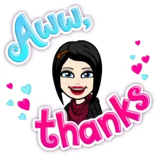 ☺️ Aww, thanks lindo, Bitmoji, gracias, corazones, saludo, dibujos animados, amigable, agradecimiento whatsapp sticker