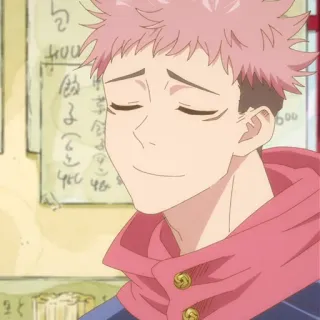 💥 Yuji Itadori Jujutsu Kaisen Anime, Manga, sorridente, capelli rosa, felice, Jujutsu Kaisen, Yuji Itadori telegram sticker