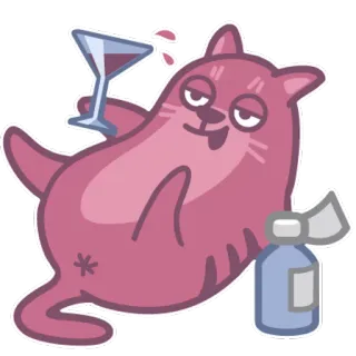 😌 gato, vino, alcohol, dibujos animados, bebiendo, fiesta telegram sticker