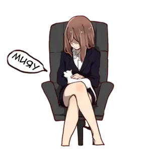 🐈 МИЯУ Anime, Mulher, Gato, Sentada, Escritório, иияу telegram sticker