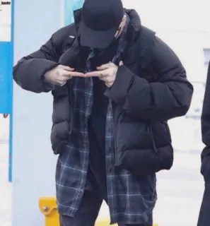👉 person, down jacket, clothing, gesture, male telegram sticker