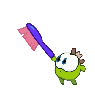 🧹 Om Nom, Nhân vật, Hoạt hình, Xanh lá cây, Quái vật, Bàn chải đánh răng, Dễ thương telegram sticker
