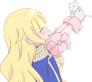 🐈 anime, capelli biondi, gatto, carino, ragazza, illustrazione, cartone animato whatsapp sticker
