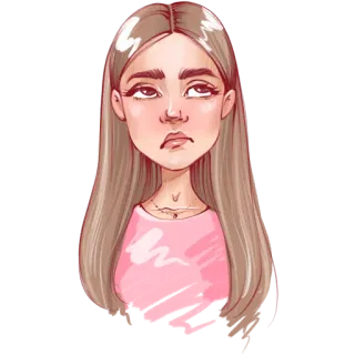☹️ mujer, ilustración, mujer, chica, retrato, dibujo animado, pegatina telegram sticker