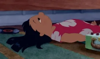 😔 Lilo Pelekai Lilo & Stitch Мультфильм, Девочка, Лежит, Лило, Лило и Стич, Дисней, Персонаж telegram sticker