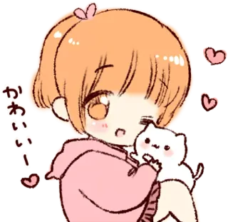 🐱 かわいい! mignon, kawaii, animé, fille, chat, coeurs, chibi, autocollant telegram sticker