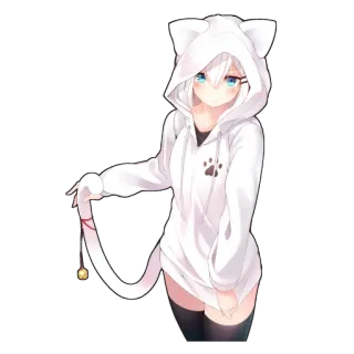 😒 Anime, Katmeisje, Hoodie, Schattig, Kawaii, Manga, Wit haar, Blauwe ogen telegram sticker