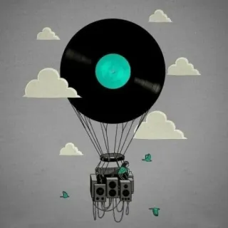 🎵 musique, vinyle, disques, ballon, ciel, nuages, dj, enceintes telegram sticker